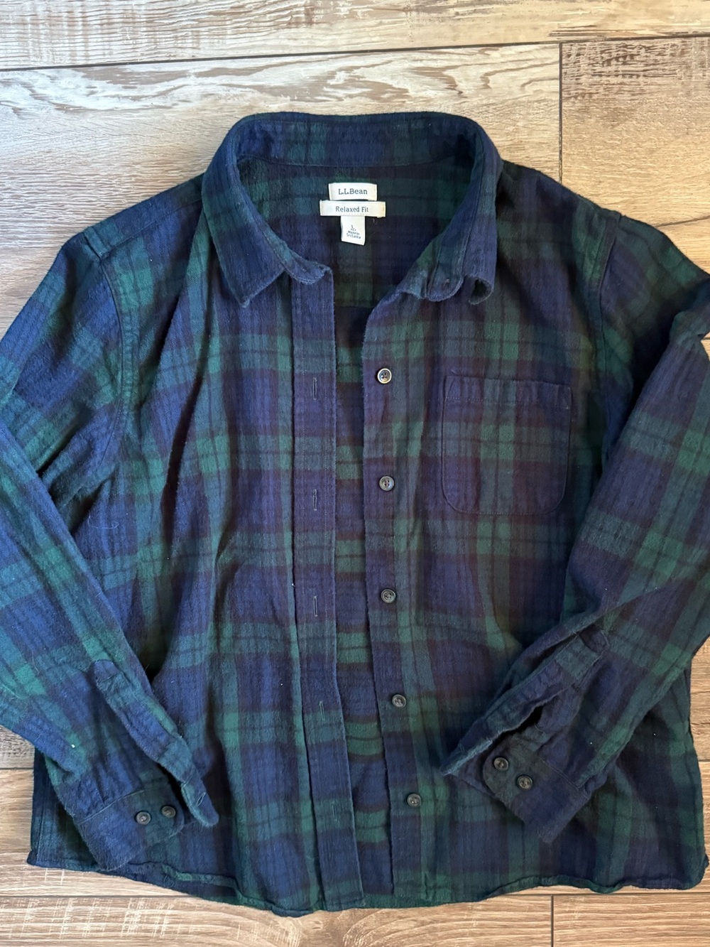 L.L. Bean Navy and Forest Green Plaid Flannel Shirt - Picture 3 of 8